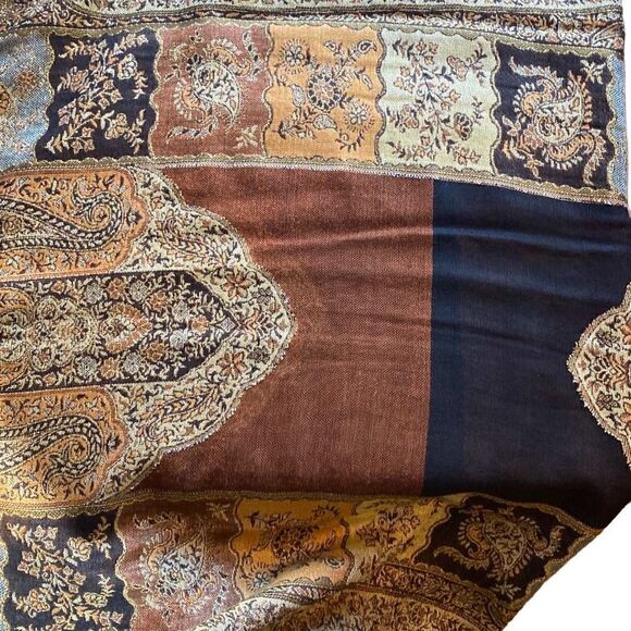 Cejon 100% rayon brown tones fringed scarf 28 x 82 - Picture 2 of 9